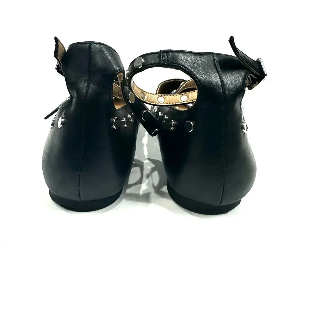 Topshop Women's Black Silver Studded Pointy Toe Strappy Flats Sz 5/38